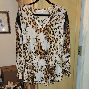 Boston Proper Leopard and Floral Blouse